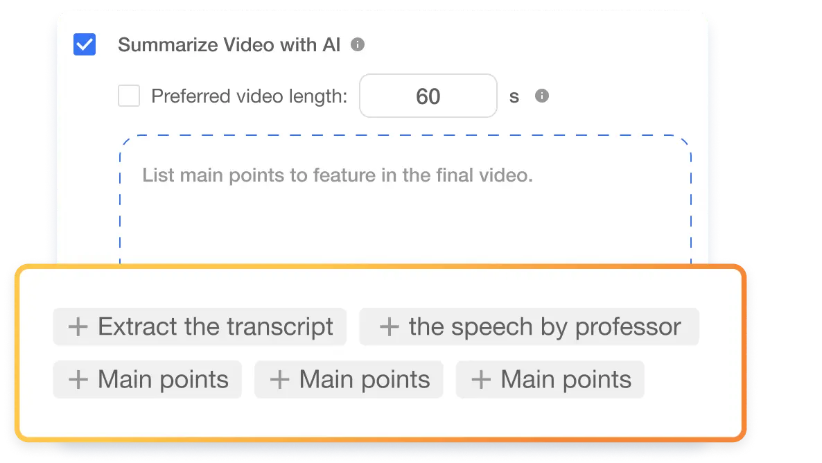 AI Video Summary - AI-powered topic suggestions for creating video summaries. Easily select key topics from the video transcript.